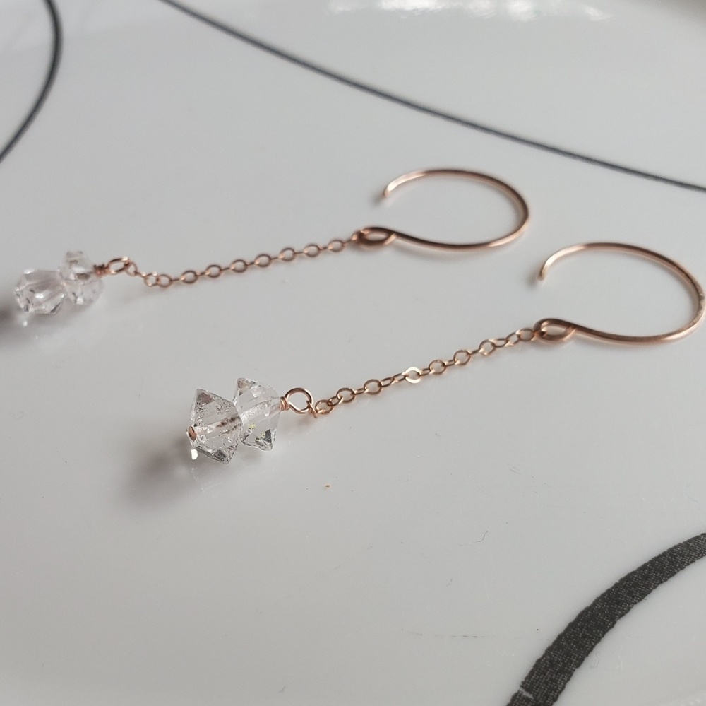 Herkimer diamond earrings rose gold filled, silver